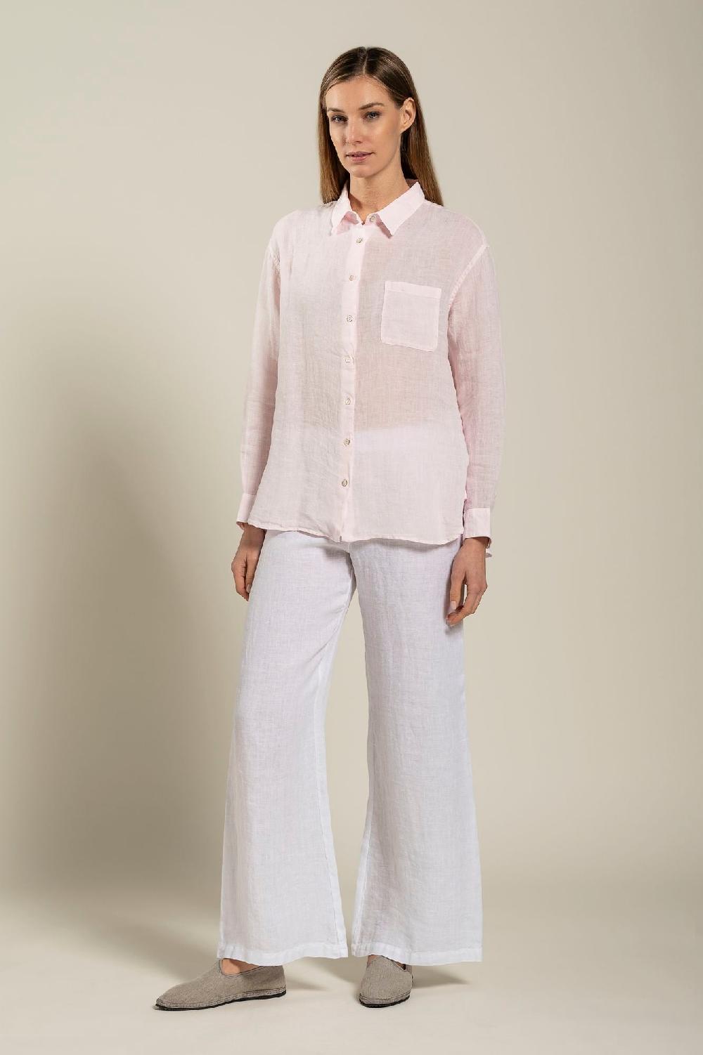 120% Lino Long Sleeve Woman Classic Shirt With Pocket Sconto di tempo limitato