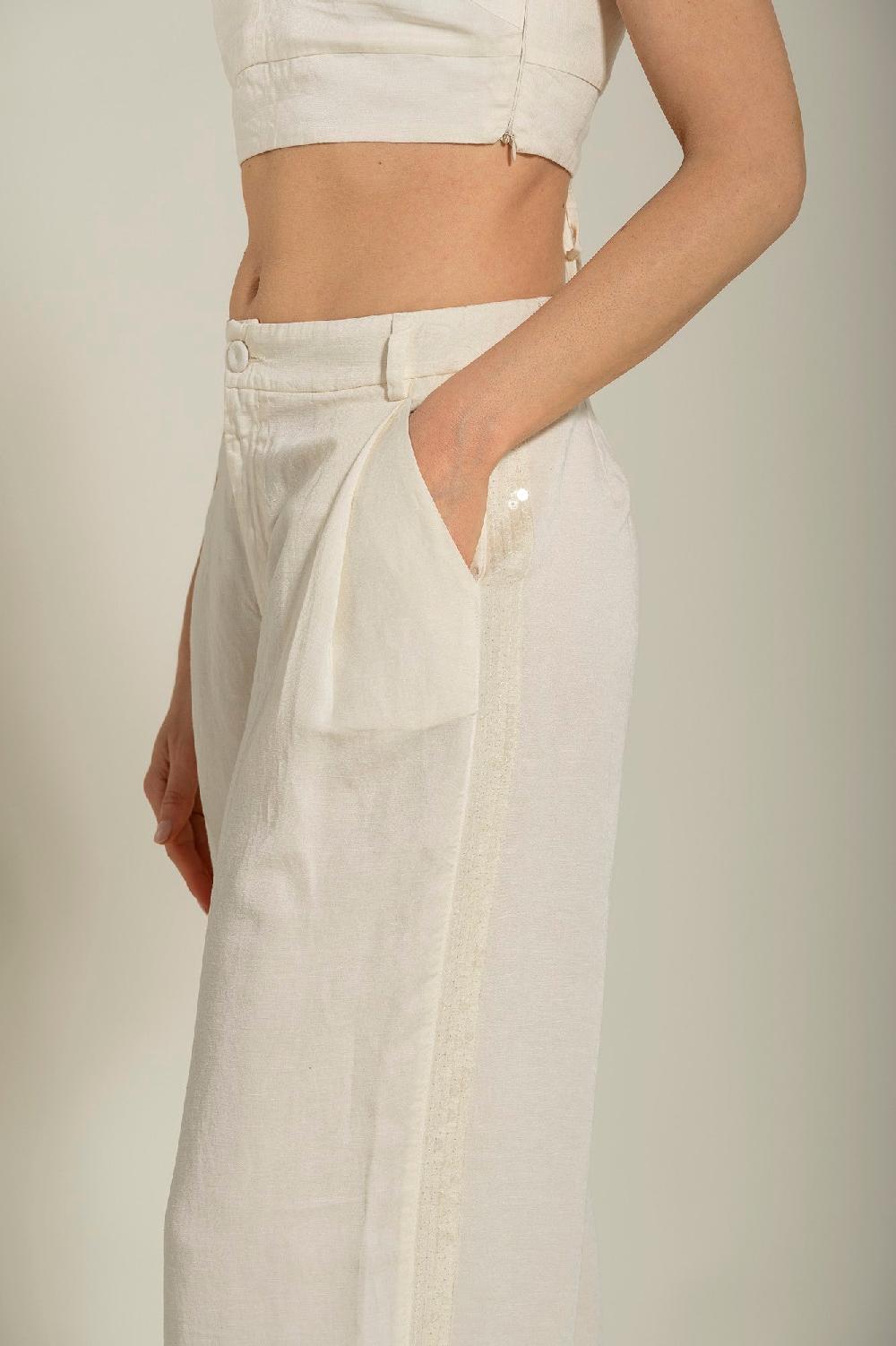 120% Lino Pant with Side Sequin Details Fornitura limitata