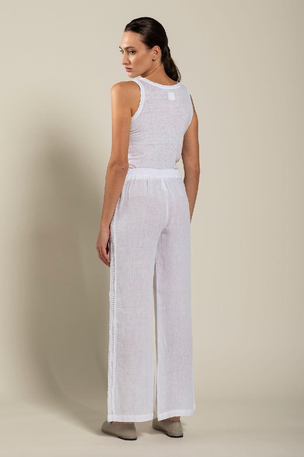 120% Lino Wide-Leg Long Pant With Embroidered Detail Shopping online