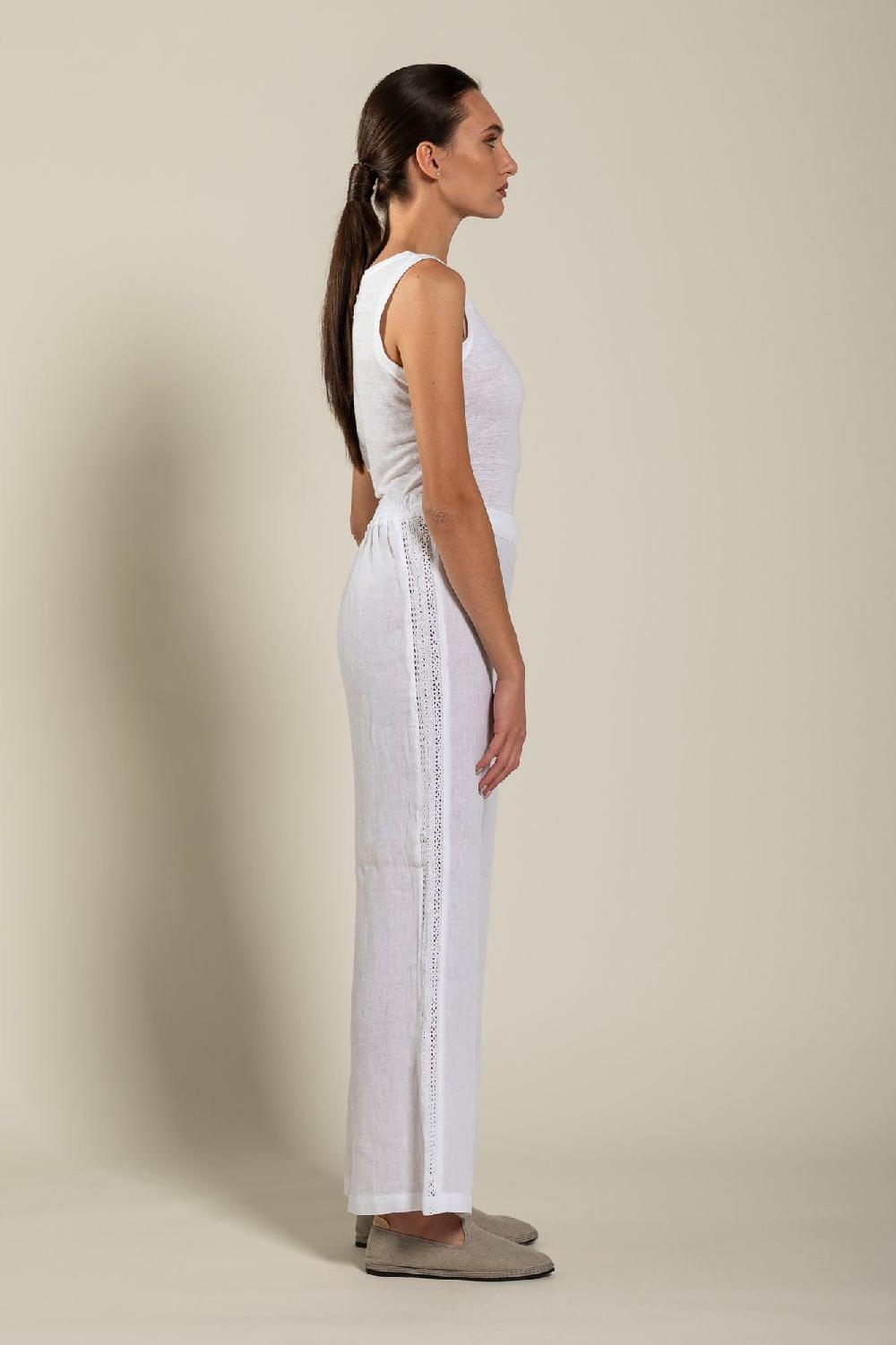 120% Lino Wide-Leg Long Pant With Embroidered Detail Shopping online