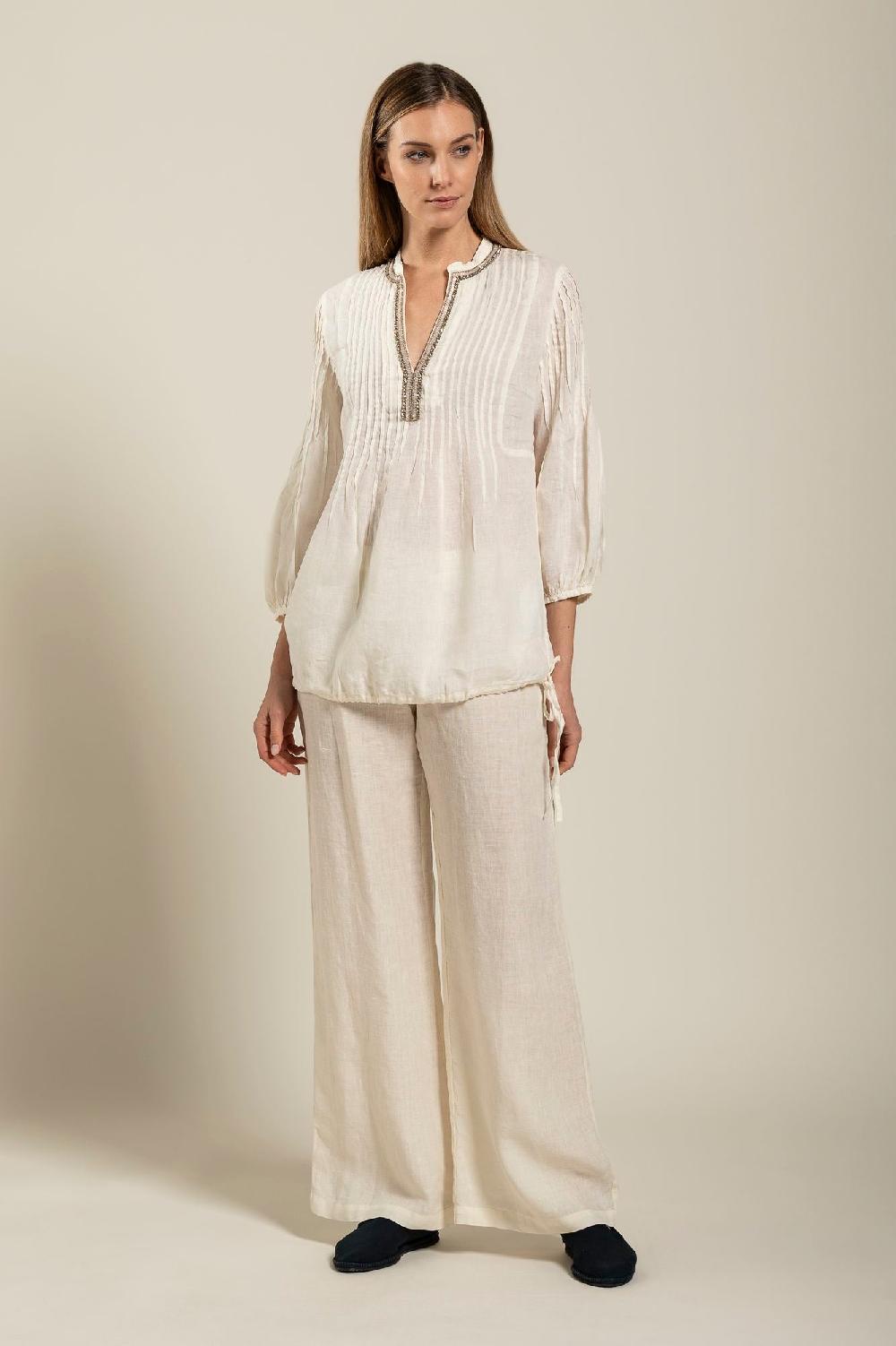 120% Lino Long Sleeve Blouse With Sequin Detail Vendite stagionali