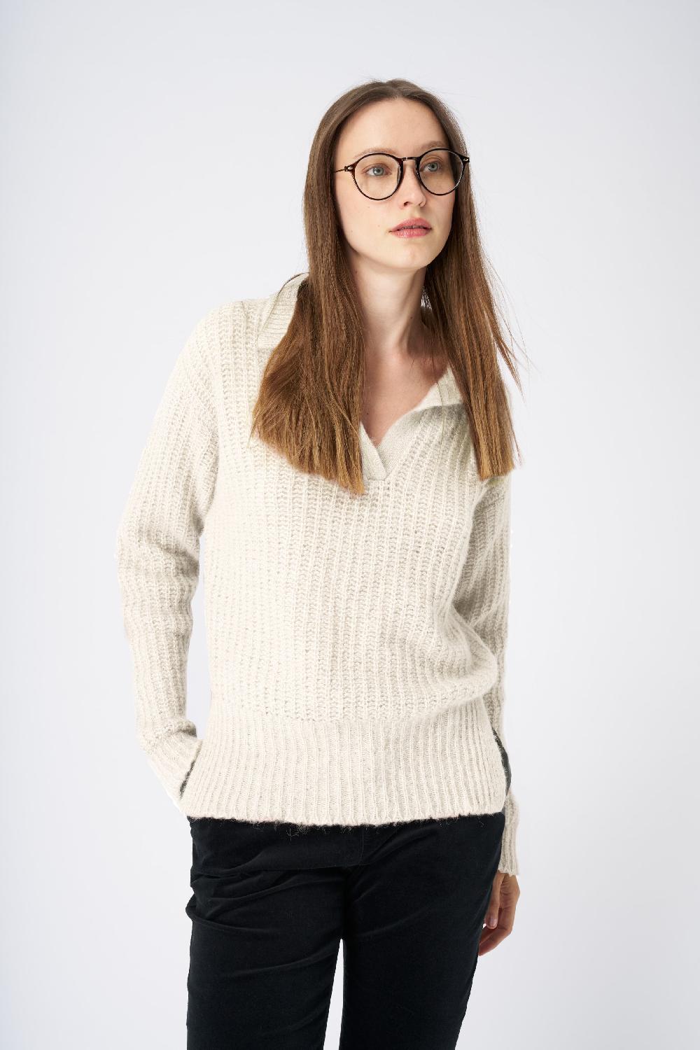 120% Lino V-Neck Collared Cashmere Blend Sweater Offerta natalizia