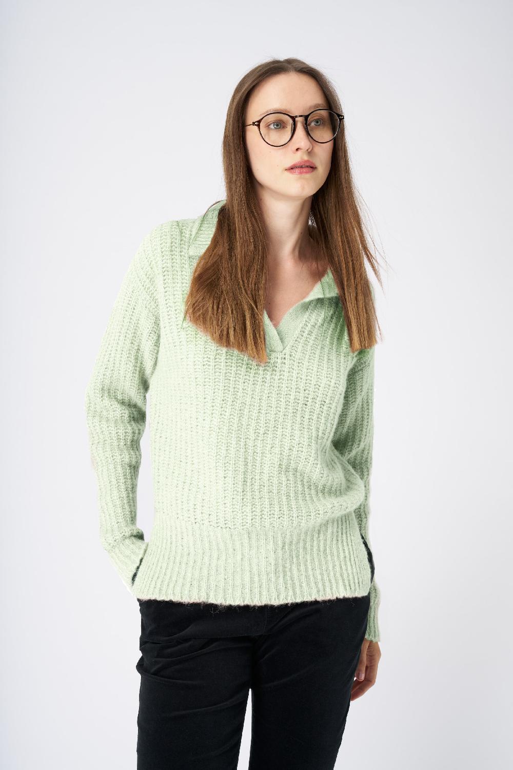 120% Lino V-Neck Collared Cashmere Blend Sweater Offerta natalizia