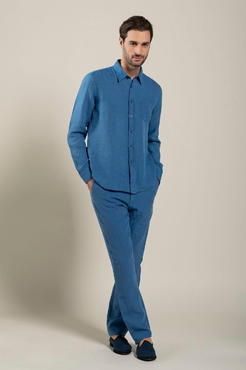 120% Lino Long Sleeve Regular Fit Man Shirt With Patch Pocket Offerta per la Festa della Mamma