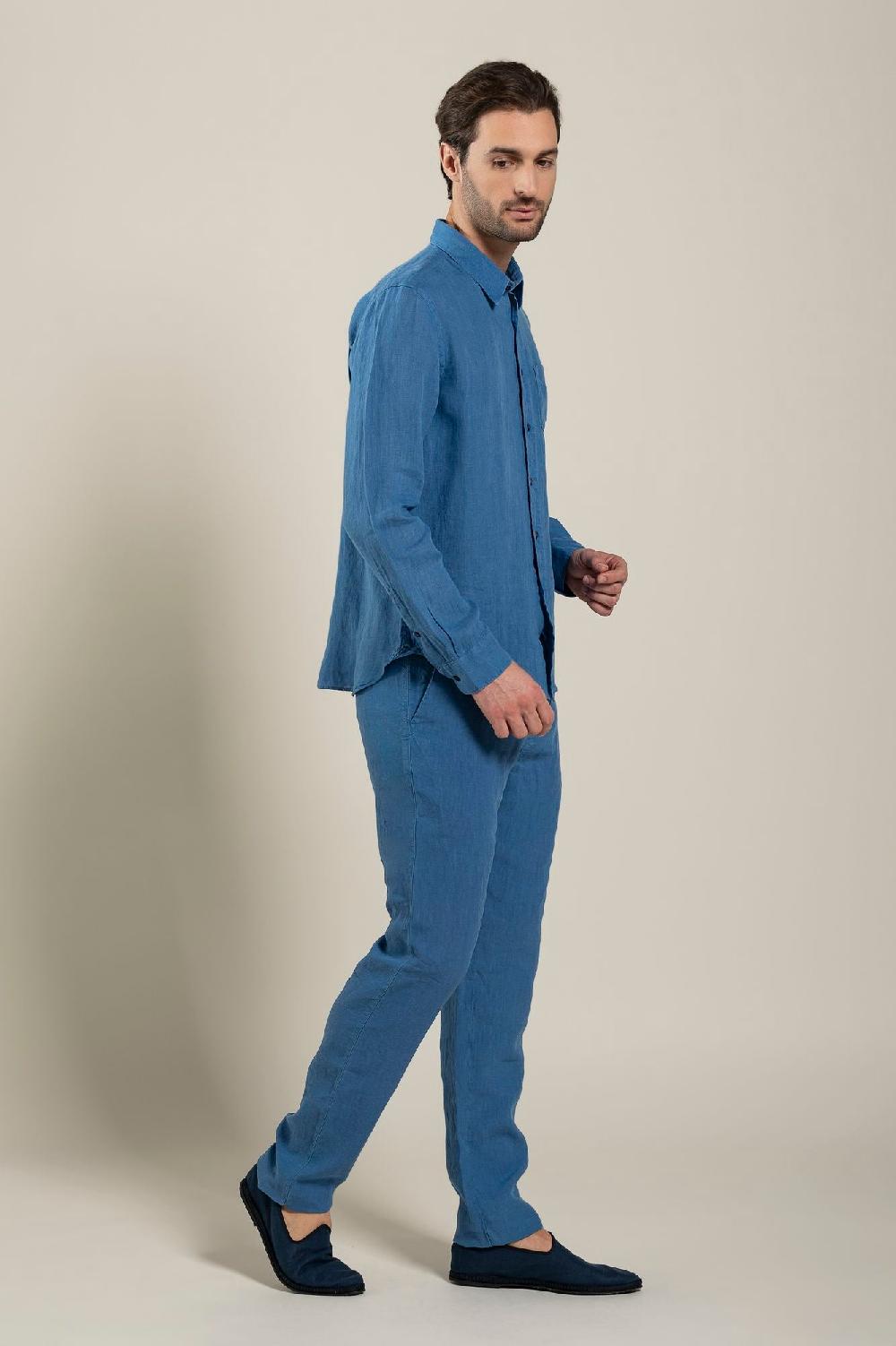 120% Lino Long Sleeve Regular Fit Man Shirt With Patch Pocket Offerta per la Festa della Mamma