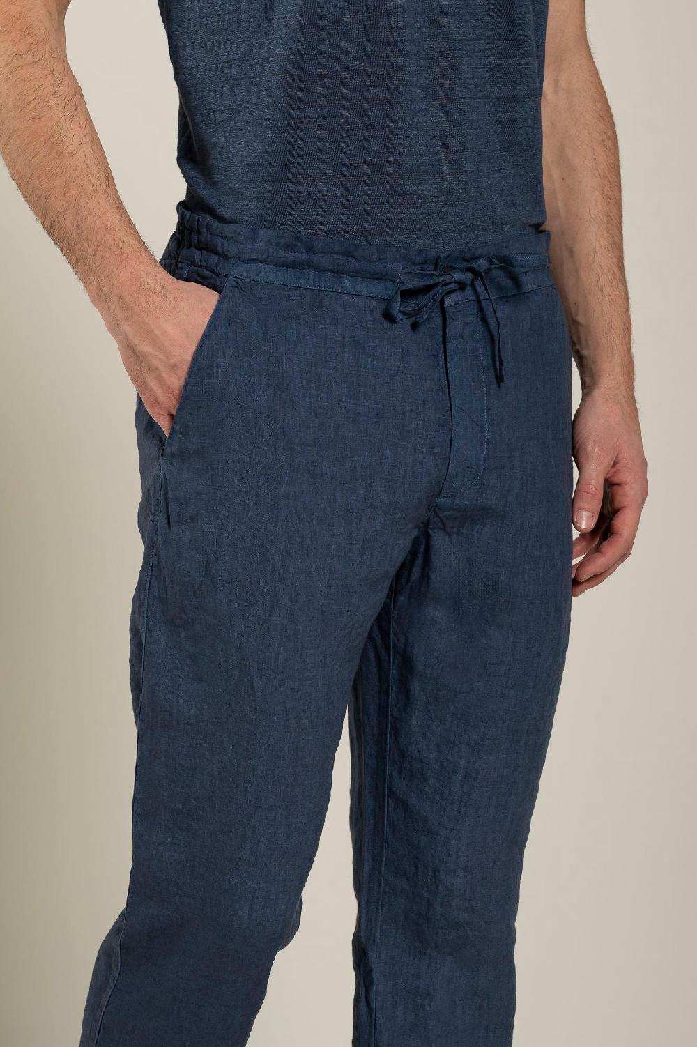 120% Lino Man Navy Drawstring Pant Offerta San Valentino