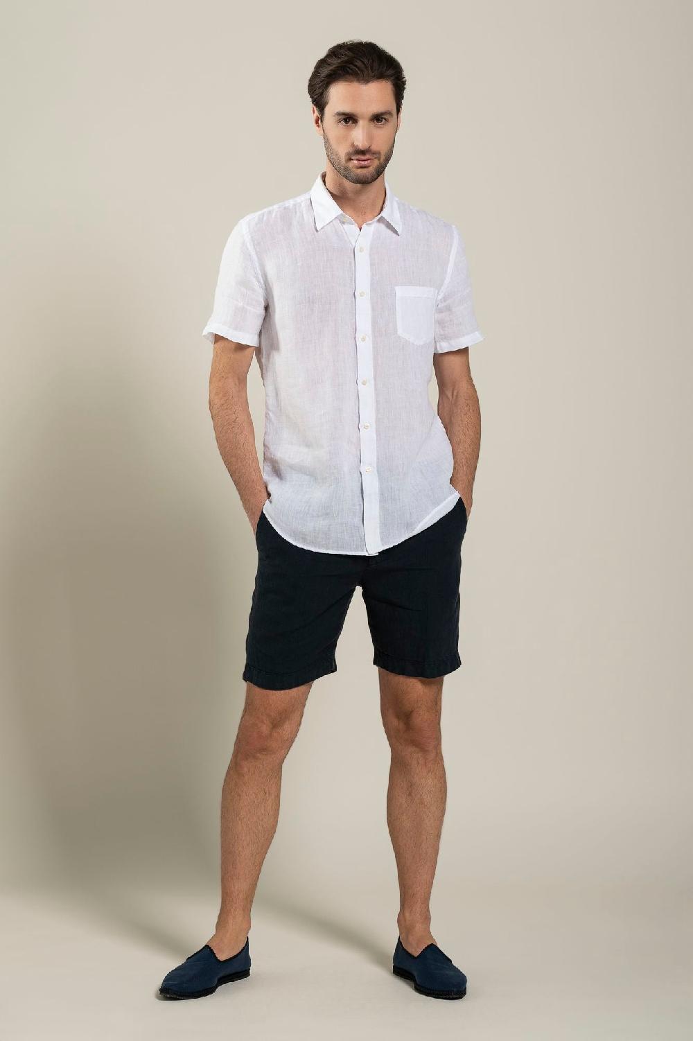 120% Lino Short Sleeve Regular Fit Man Shirt With Pocket Offerta Anniversario