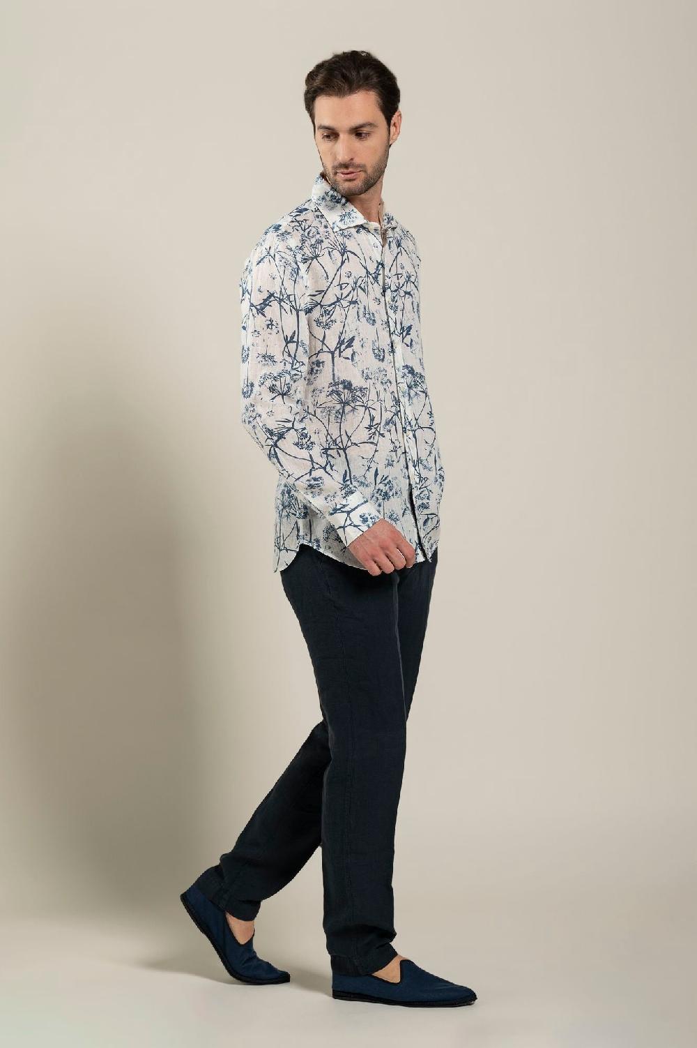 120% Lino Long Sleeve Man Slim Floral Patterned Fit Shirt Smaltimento dello stoccaggio