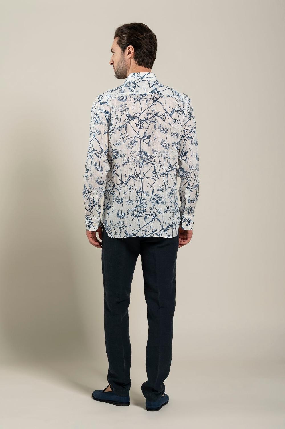 120% Lino Long Sleeve Man Slim Floral Patterned Fit Shirt Smaltimento dello stoccaggio