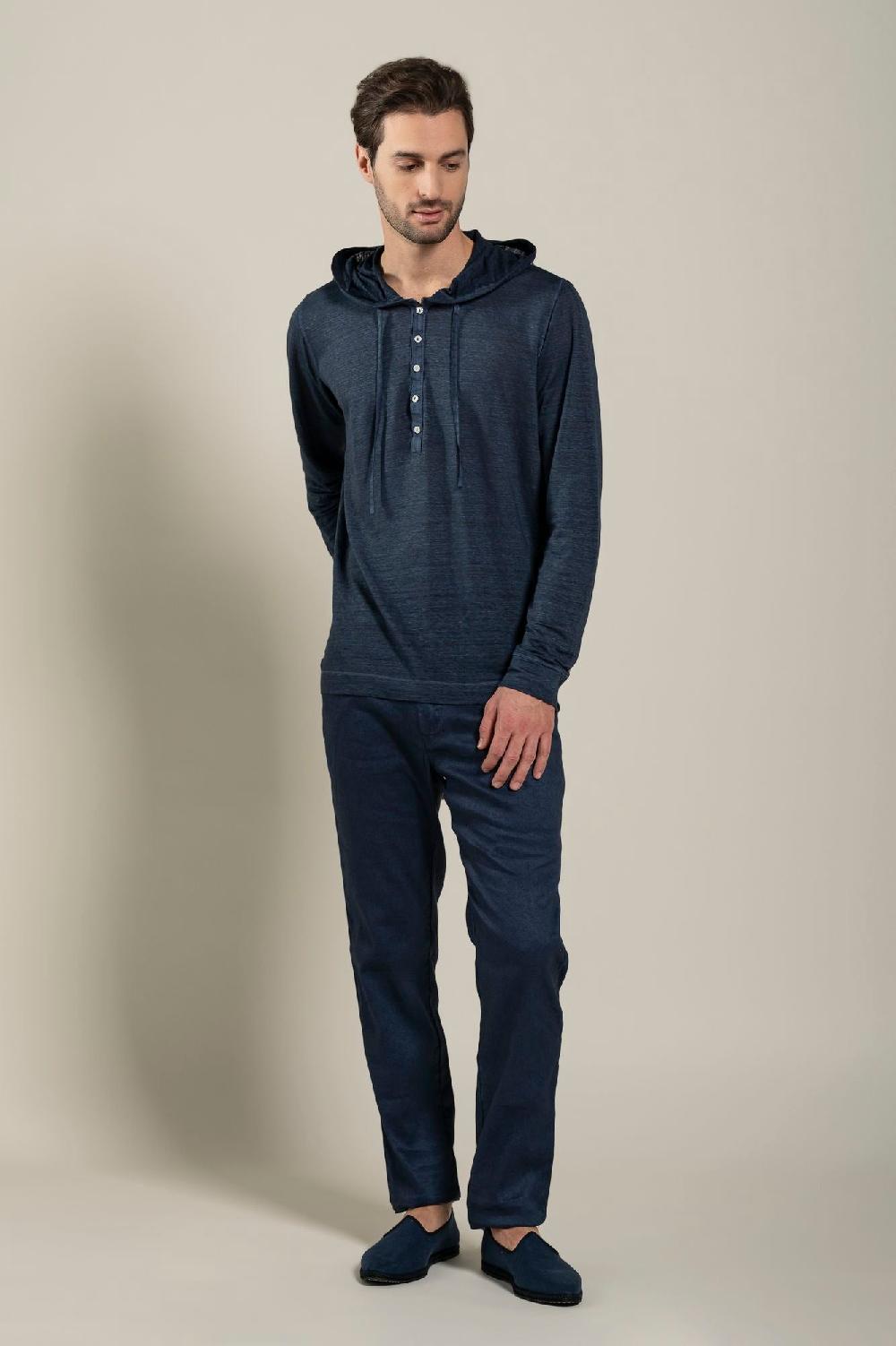 120% Lino Long Sleeve Man T-Shirt With Buttons Offerta temporanea