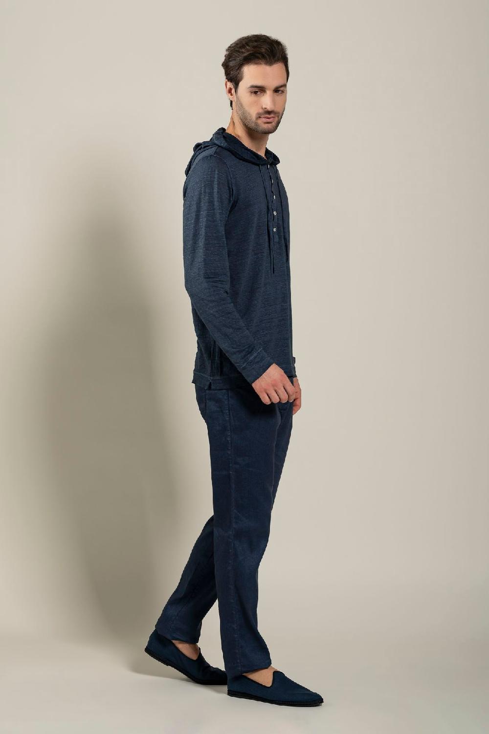 120% Lino Long Sleeve Man T-Shirt With Buttons Offerta temporanea