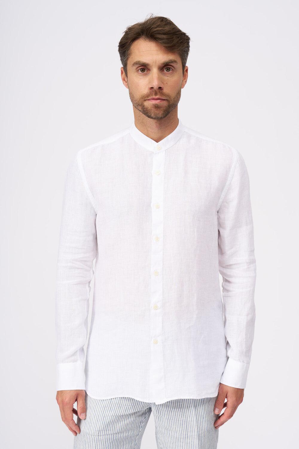 120% Lino Long Sleeve Man Slim Fit Mandarin Collar Shirt Offerte esclusive