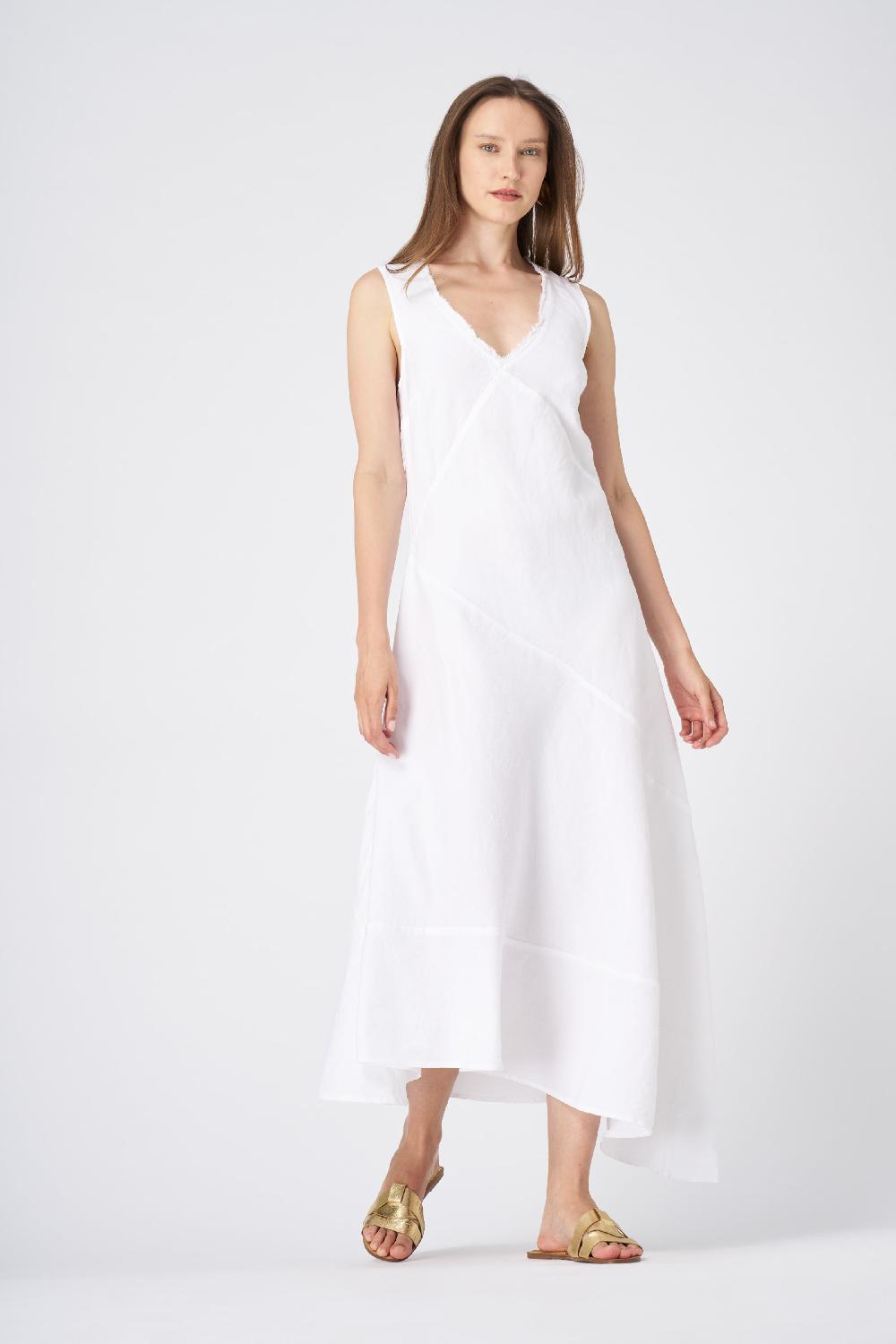 120% Lino Asymmetrical Hem Linen Maxi Dress Offerte stagionali