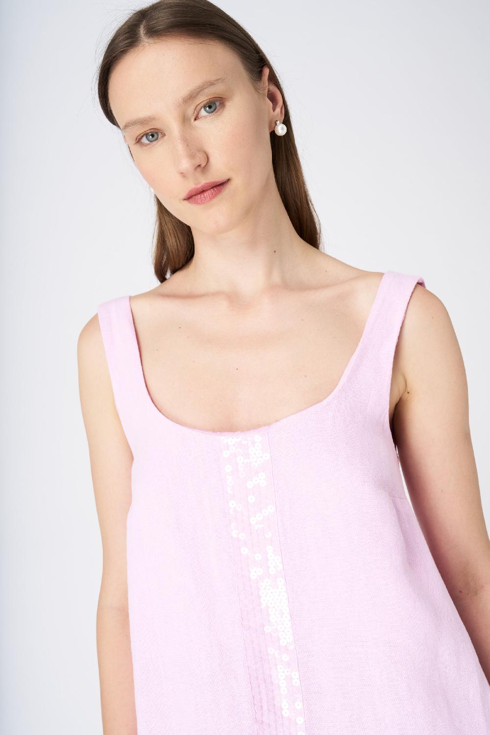 120% Lino Sleeveless A-Line Linen Shift Dress Enormi risparmi