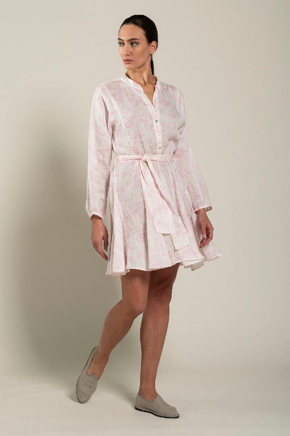 120% Lino Floral Patterned Dress With Belt Ultimi due giorni