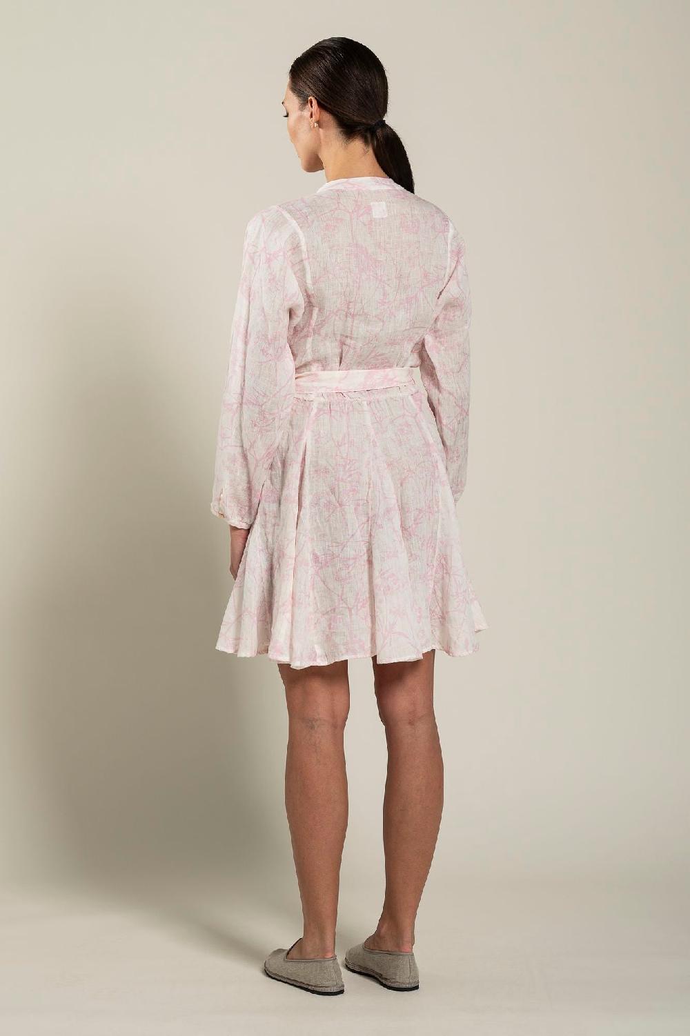 120% Lino Floral Patterned Dress With Belt Ultimi due giorni