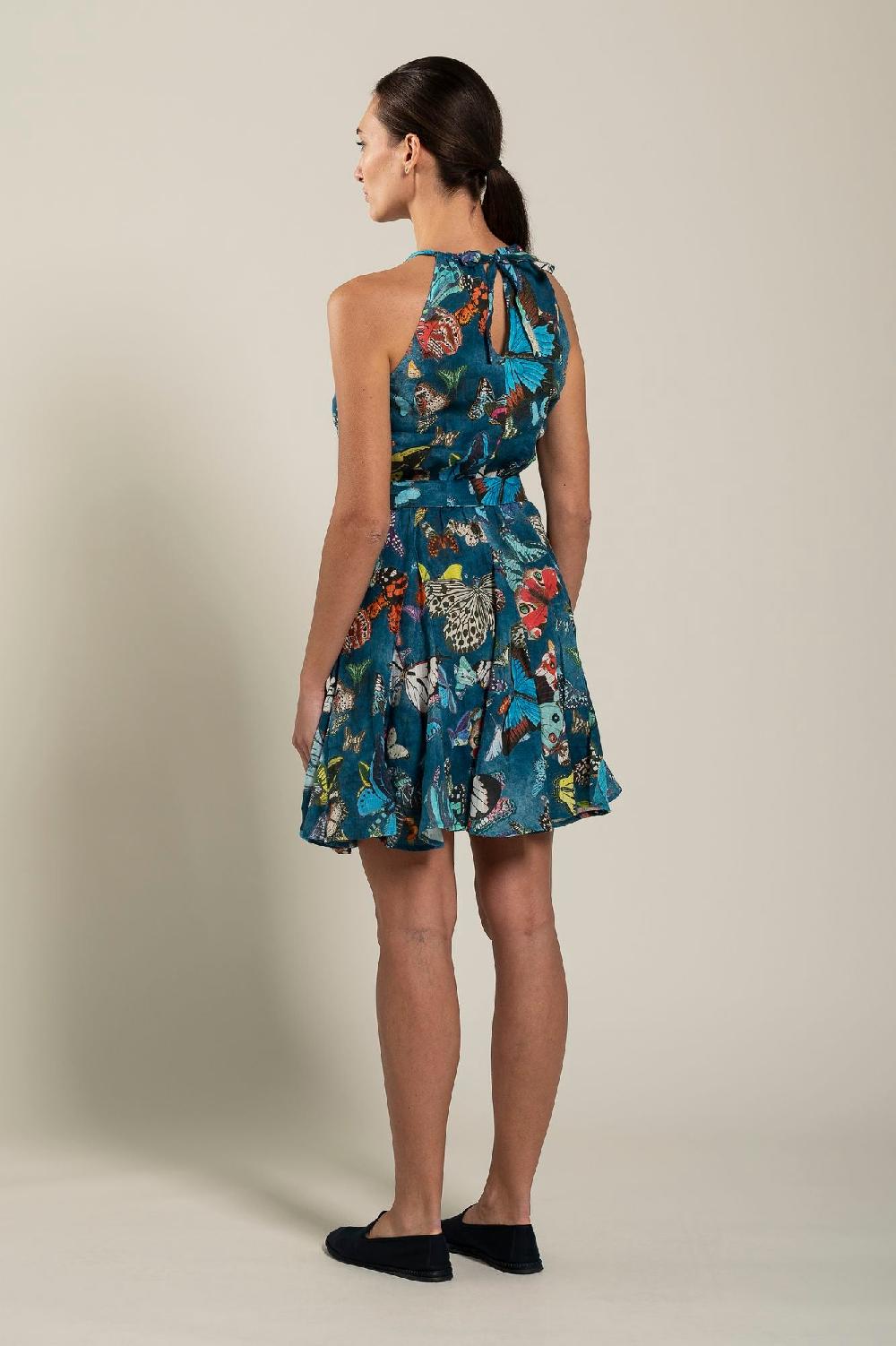 120% Lino Butterfly Print Dress Fino al 50% di sconto