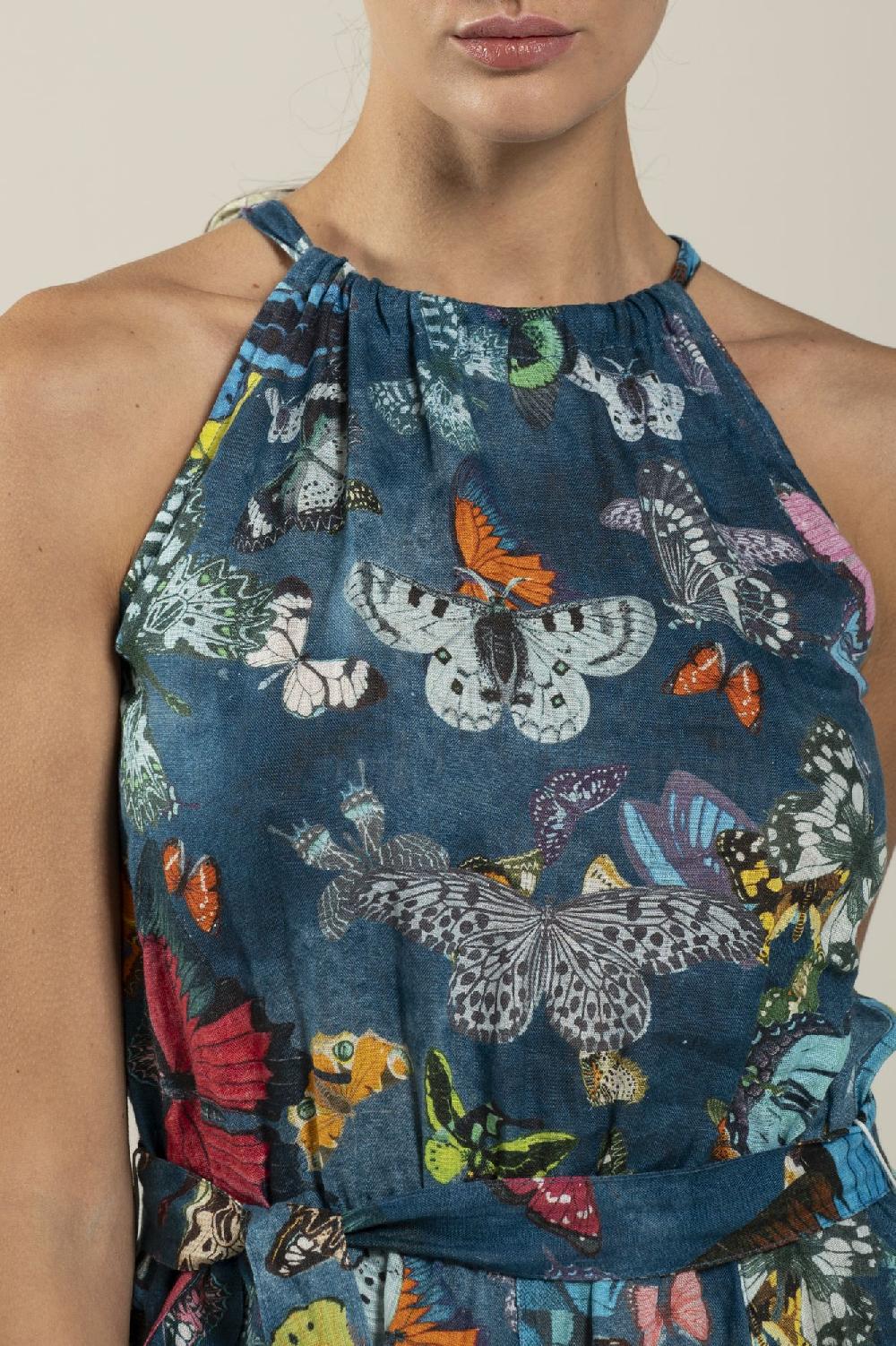 120% Lino Butterfly Print Dress Fino al 50% di sconto