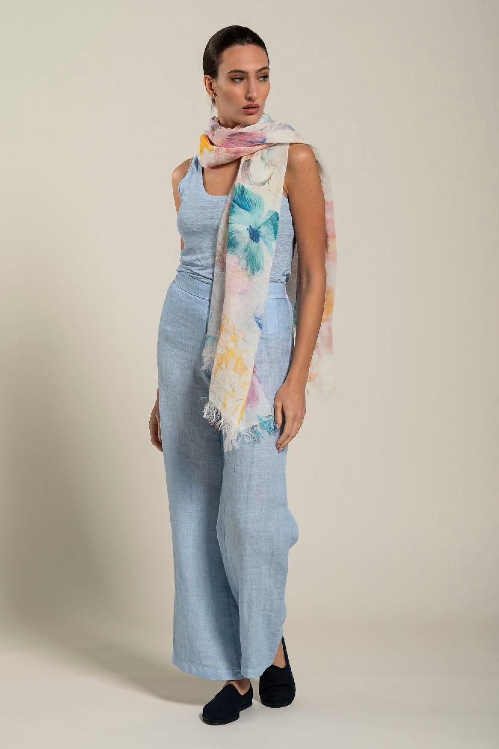 120% Lino Floral Print Scarf Fino al 65% di sconto