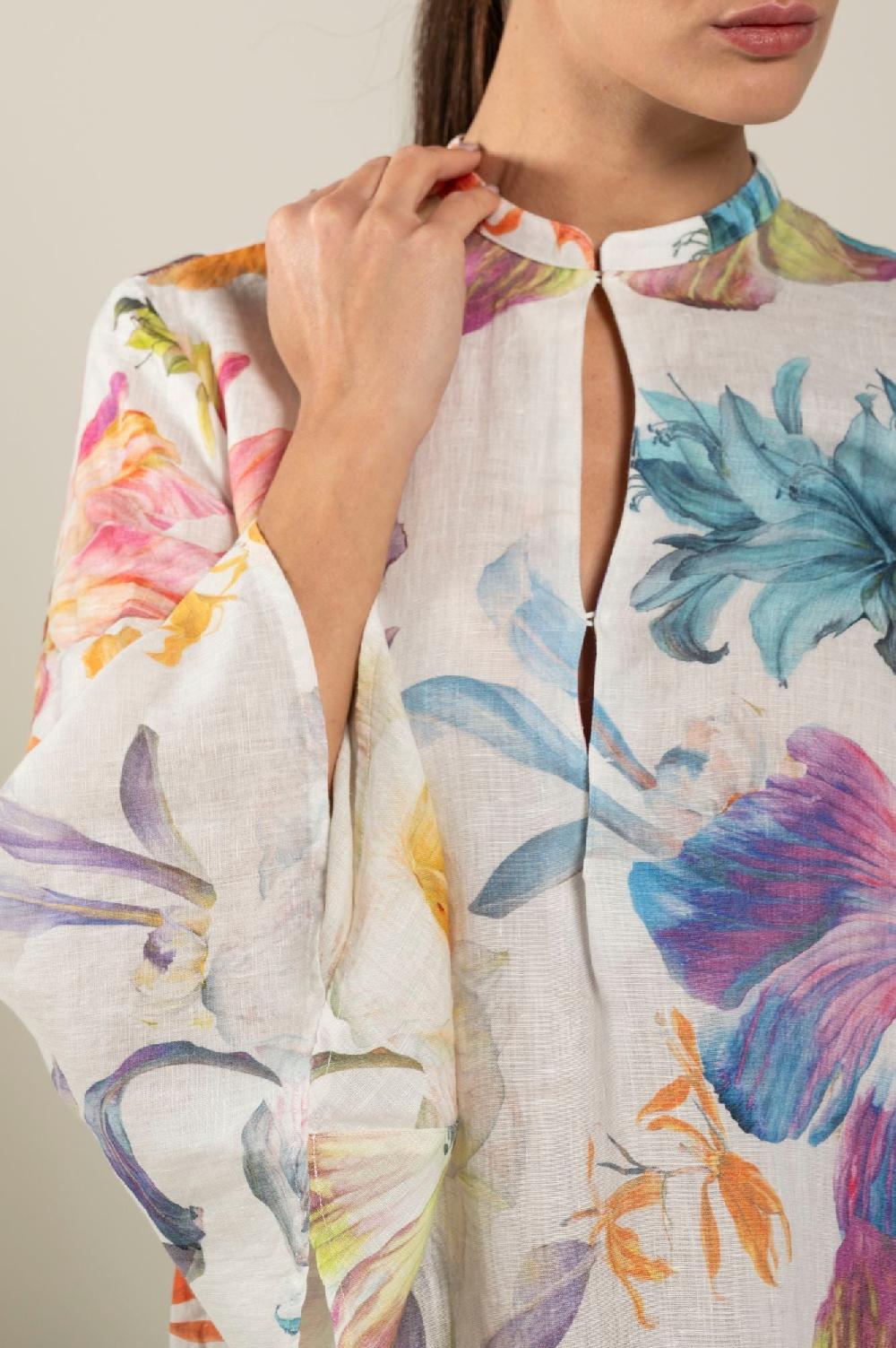 120% Lino Long Sleeve Floral Print Dress Offerta speciale della fabbrica
