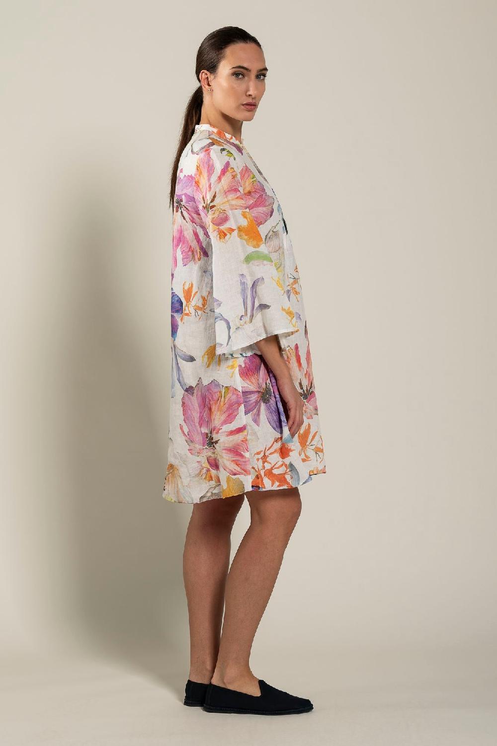 120% Lino Long Sleeve Floral Print Dress Offerta speciale della fabbrica