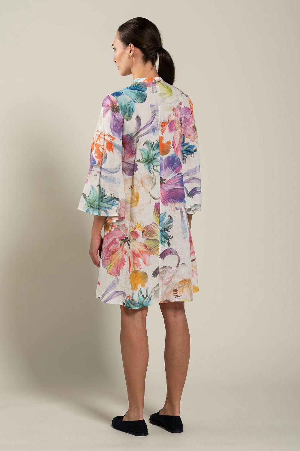 120% Lino Long Sleeve Floral Print Dress Offerta speciale della fabbrica