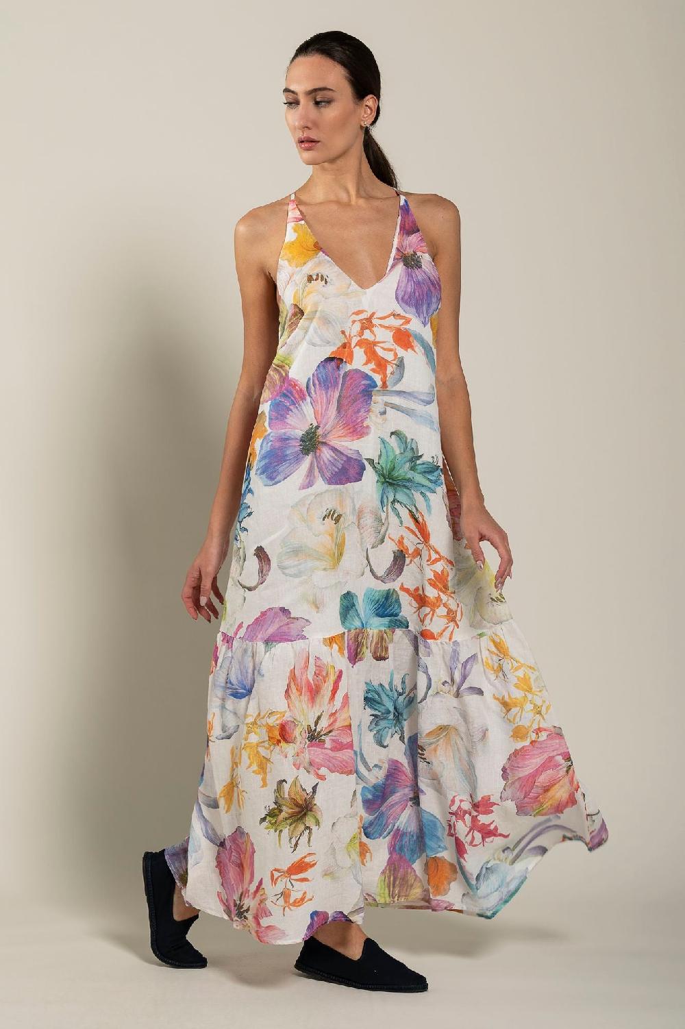 120% Lino Floral Print Maxi Dress Sostegno trimestrale