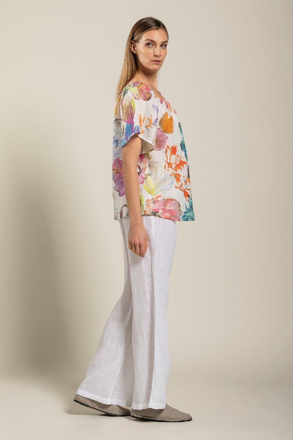 120% Lino Floral Print Women Blouse Fino al 55% di sconto