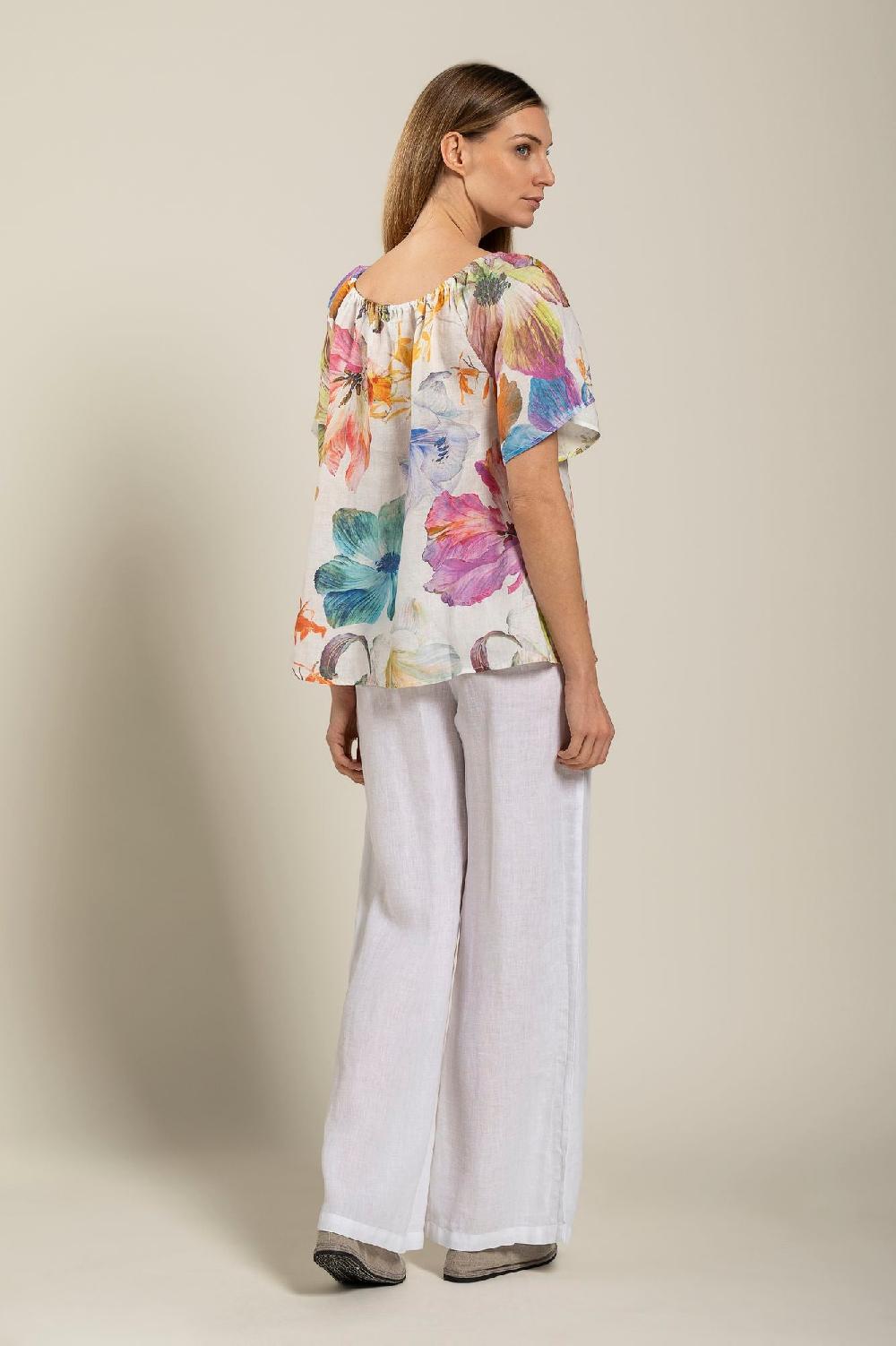 120% Lino Floral Print Women Blouse Fino al 55% di sconto