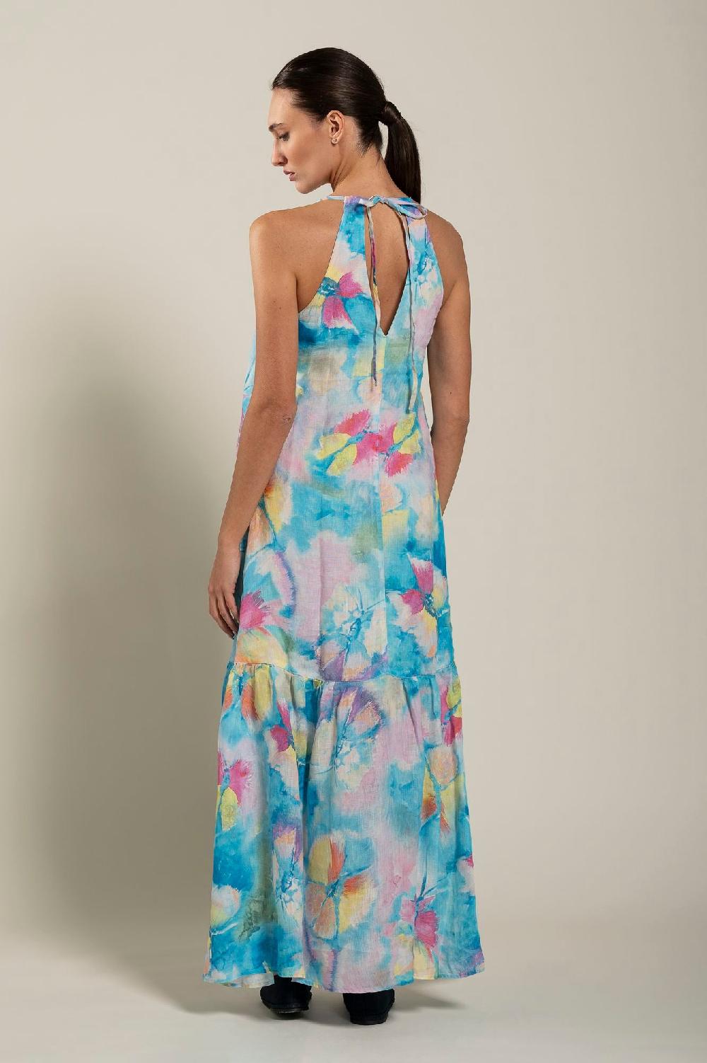 120% Lino Maxi Butterfly Print Dress 50% di sconto con spedizione gratuita
