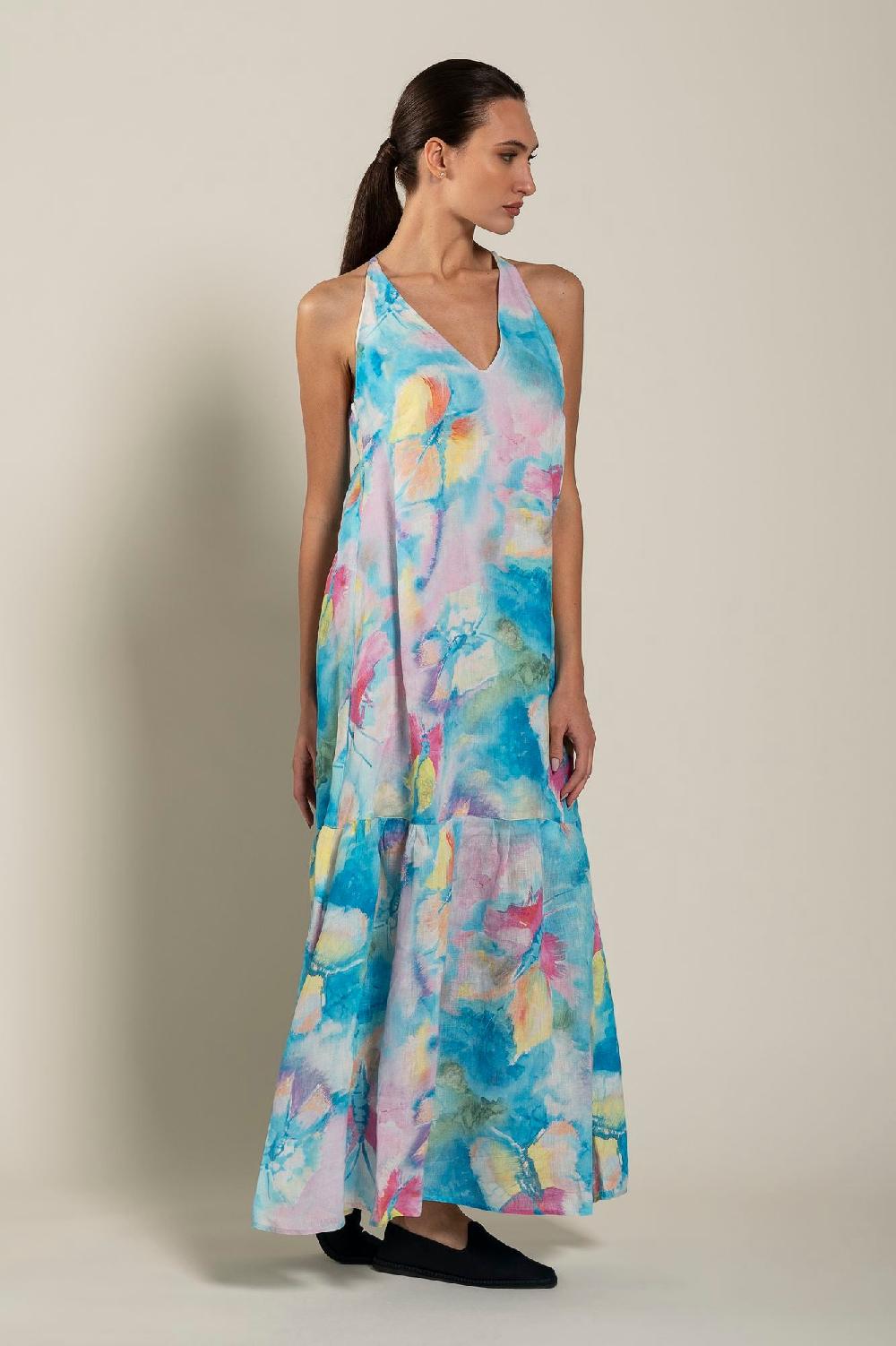 120% Lino Maxi Butterfly Print Dress 50% di sconto con spedizione gratuita