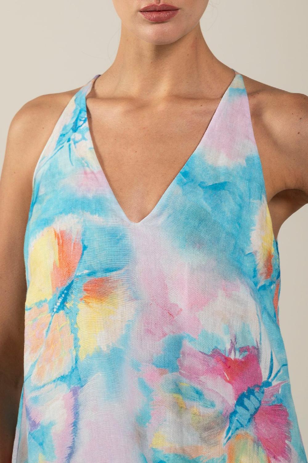 120% Lino Maxi Butterfly Print Dress 50% di sconto con spedizione gratuita