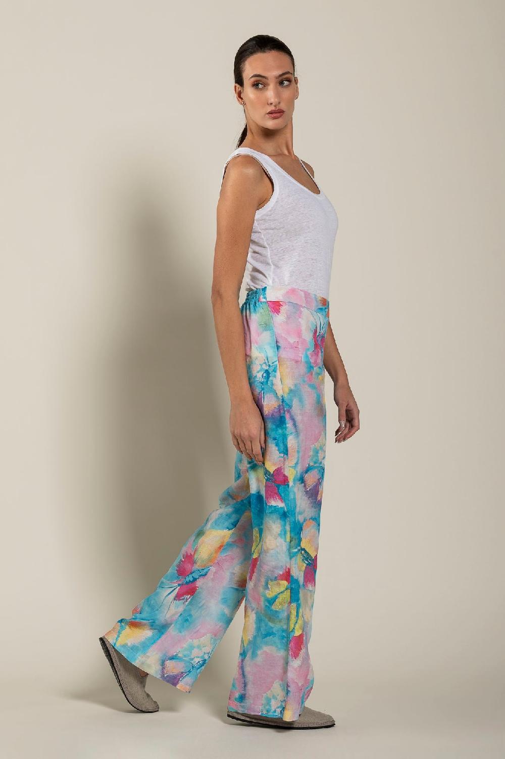120% Lino Woman Butterfly Print Pant Officina