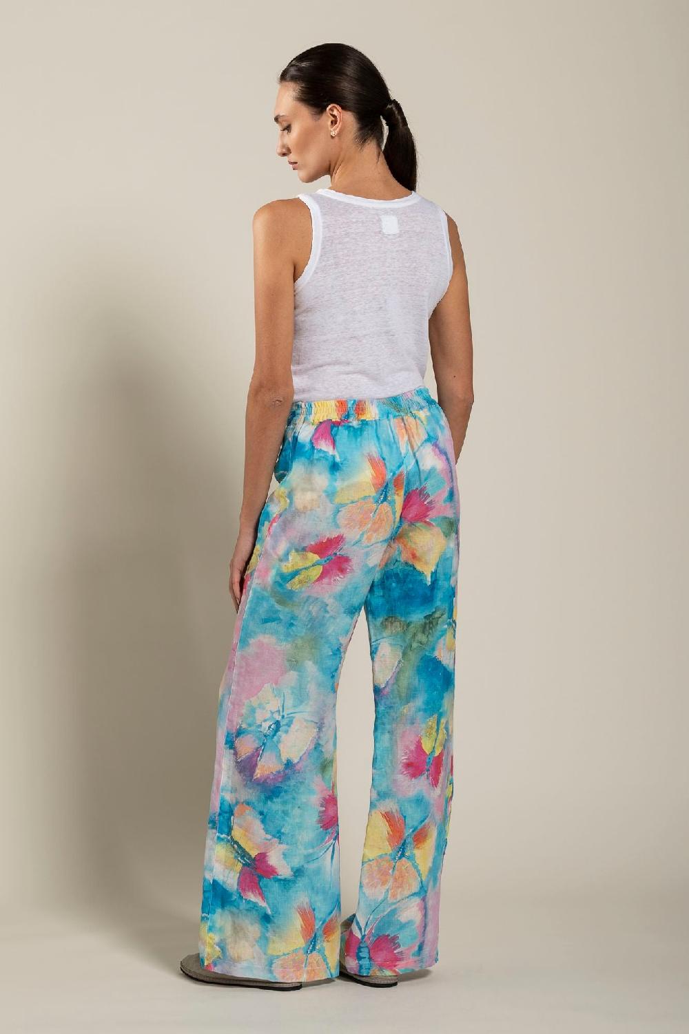 120% Lino Woman Butterfly Print Pant Officina