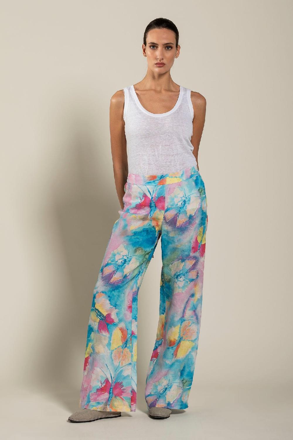 120% Lino Woman Butterfly Print Pant Officina