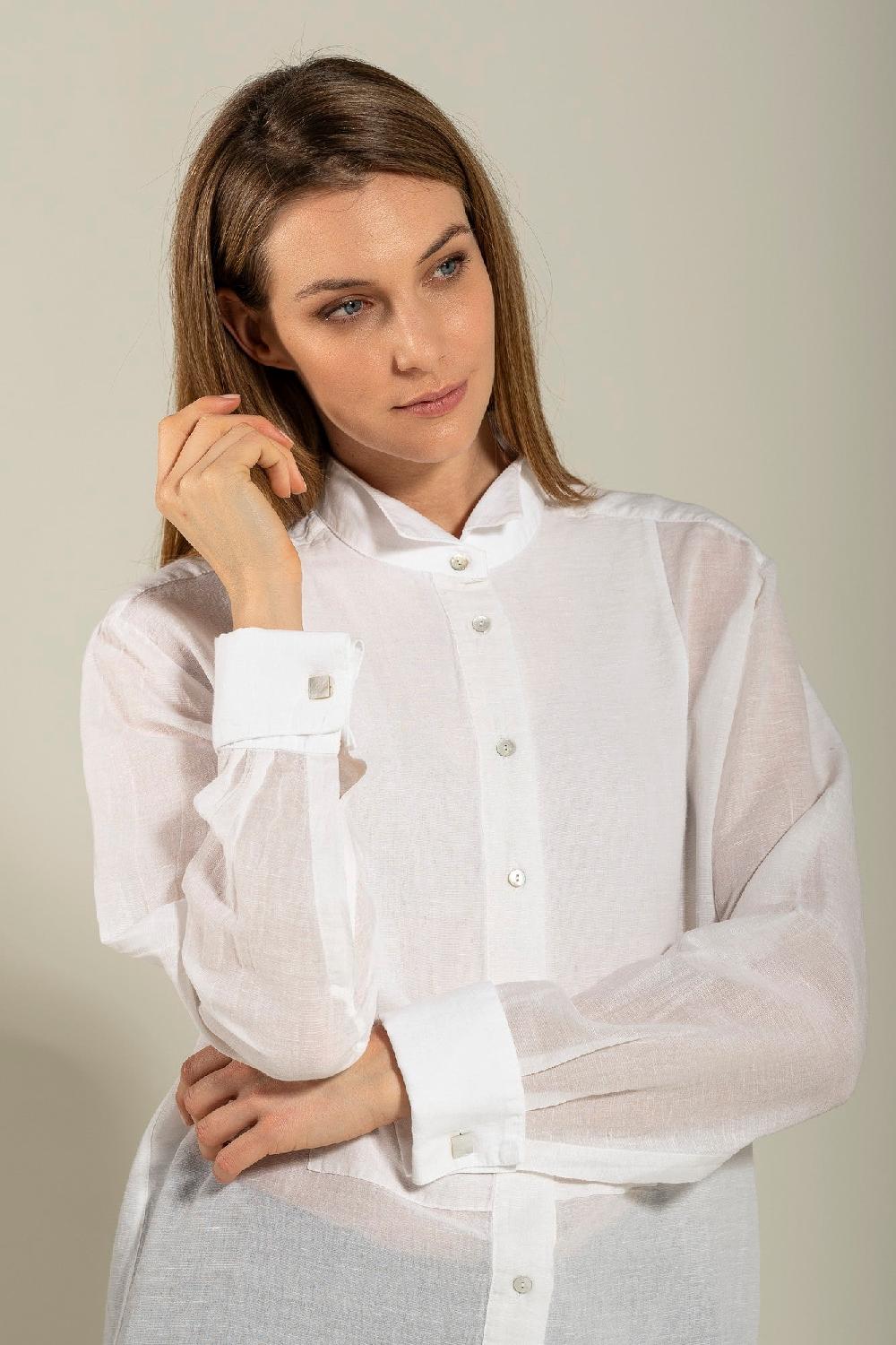 120% Lino Long Sleeve Shirt with Front Appliqué Black Friday Prezzi