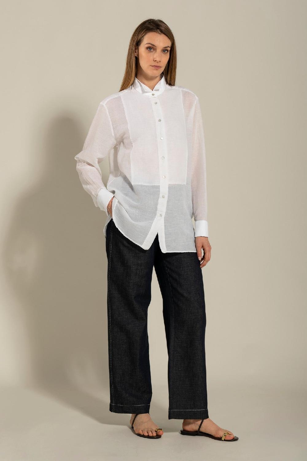120% Lino Long Sleeve Shirt with Front Appliqué Black Friday Prezzi