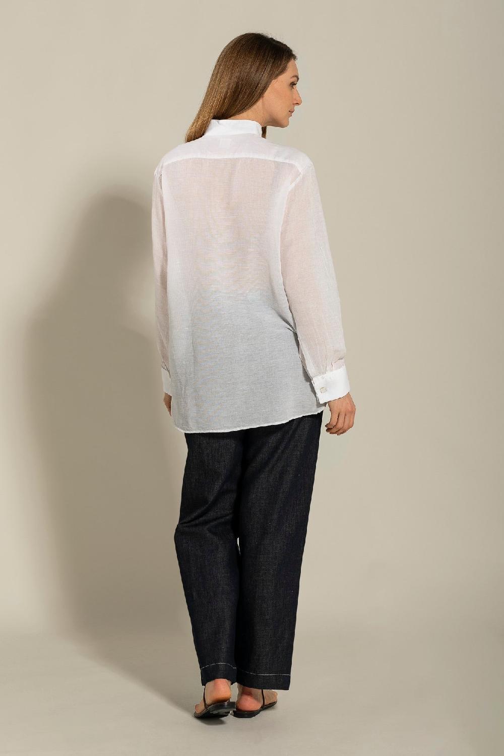 120% Lino Long Sleeve Shirt with Front Appliqué Black Friday Prezzi