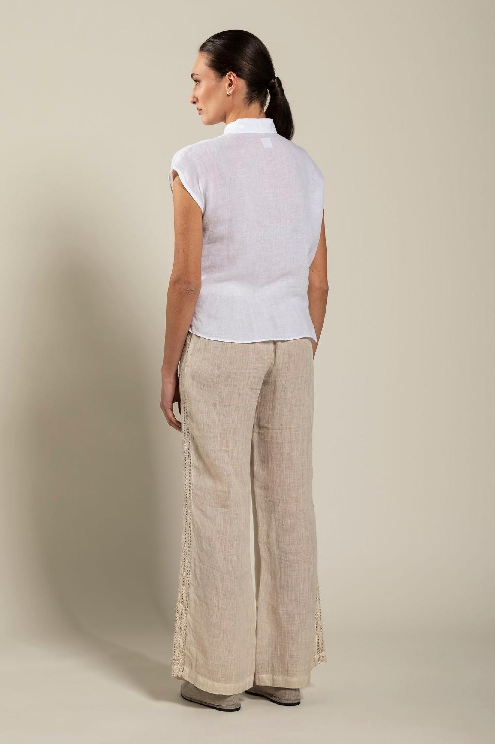 120% Lino Short-Sleeve Linen Shirt with Front Tie In vendita