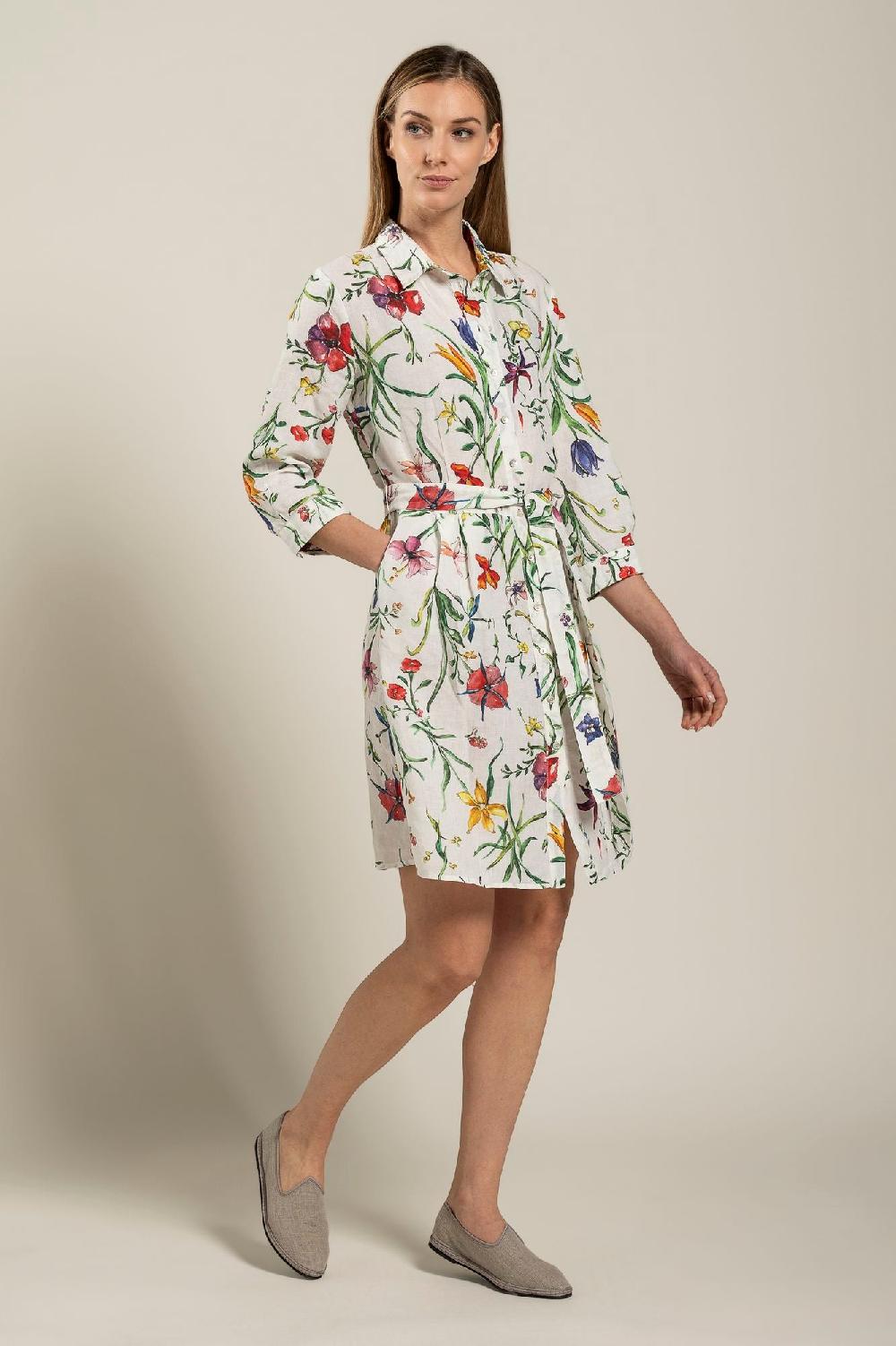 120% Lino Woman Provance Print Dress With Belt Nuovo