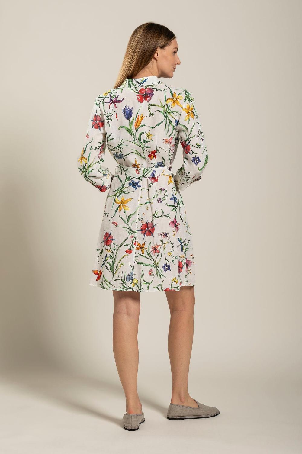 120% Lino Woman Provance Print Dress With Belt Nuovo
