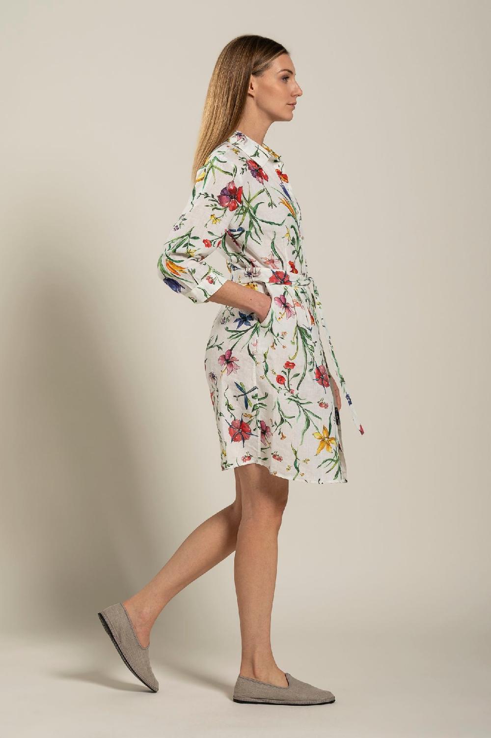 120% Lino Woman Provance Print Dress With Belt Nuovo
