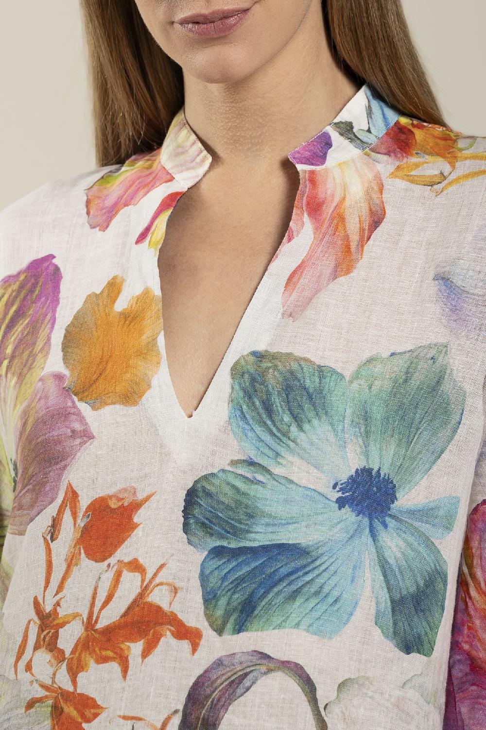 120% Lino Floral Print Kaftano Qualità