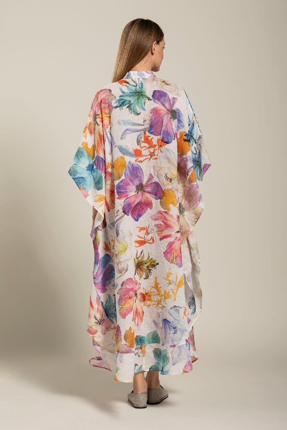120% Lino Floral Print Kaftano Qualità