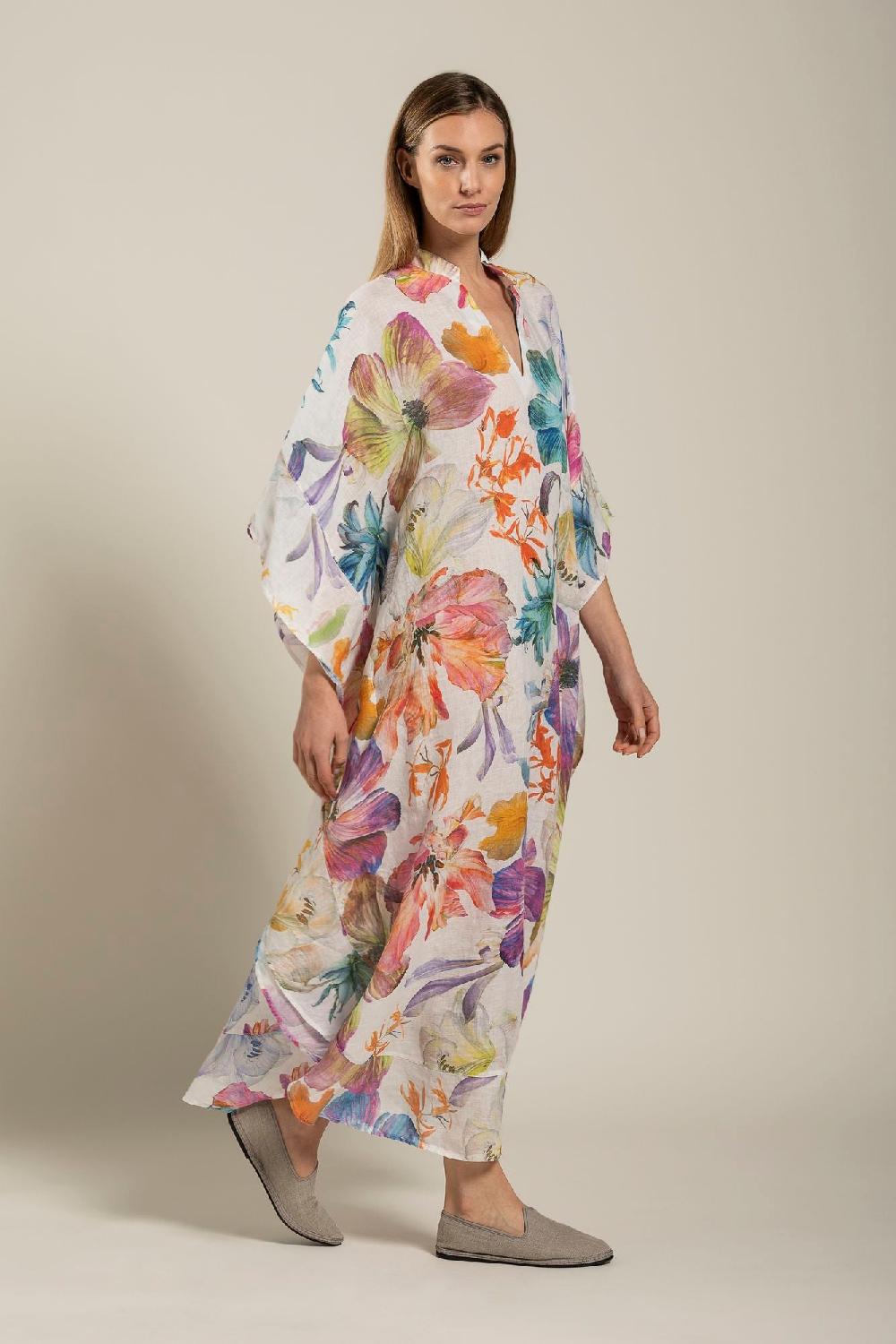 120% Lino Floral Print Kaftano Qualità