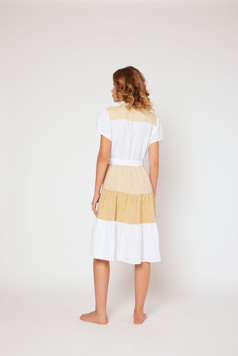 120% Lino Yarn-dyed short sleeve dress Spedizione Gratuita