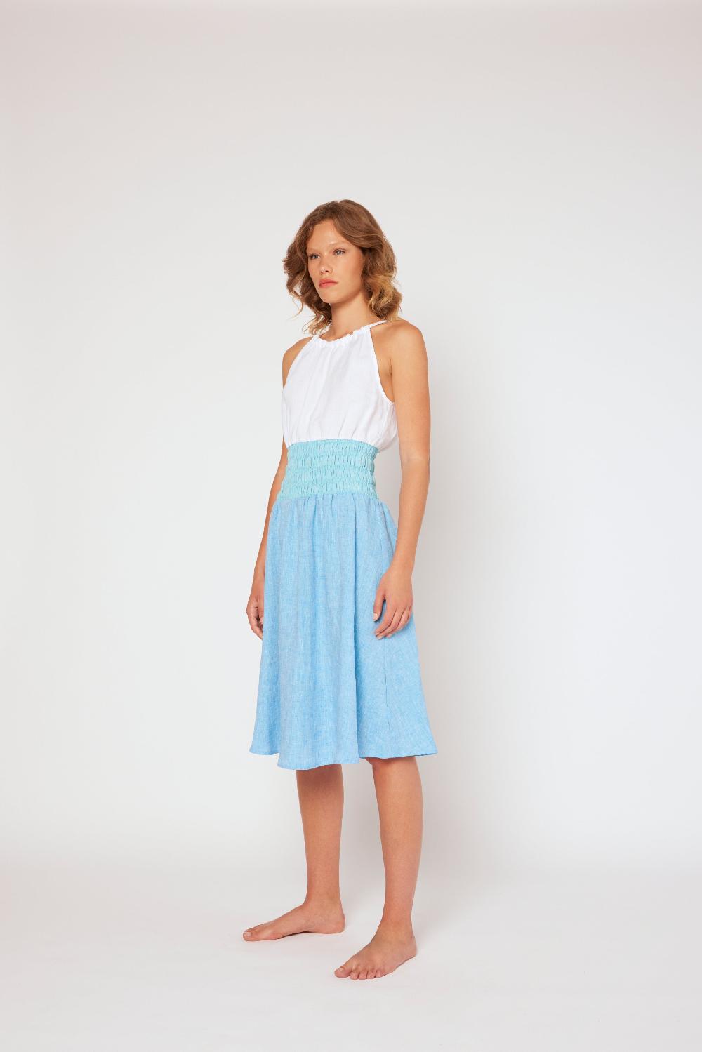 120% Lino Yarn-dyed linen halter dress White/MixBlue Pezzi Unici