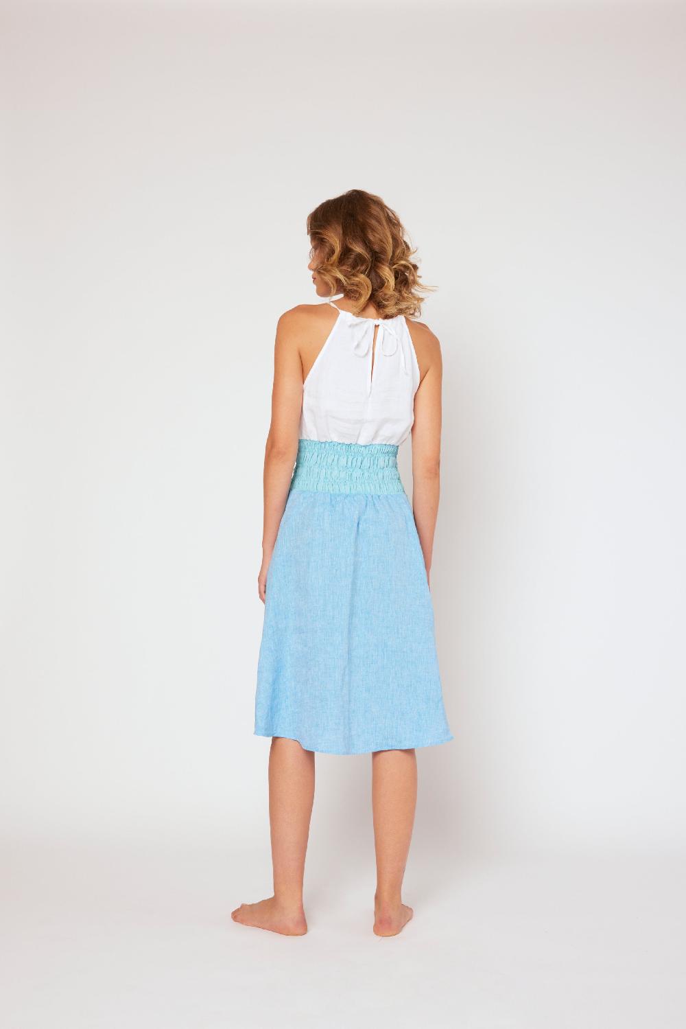 120% Lino Yarn-dyed linen halter dress White/MixBlue Pezzi Unici