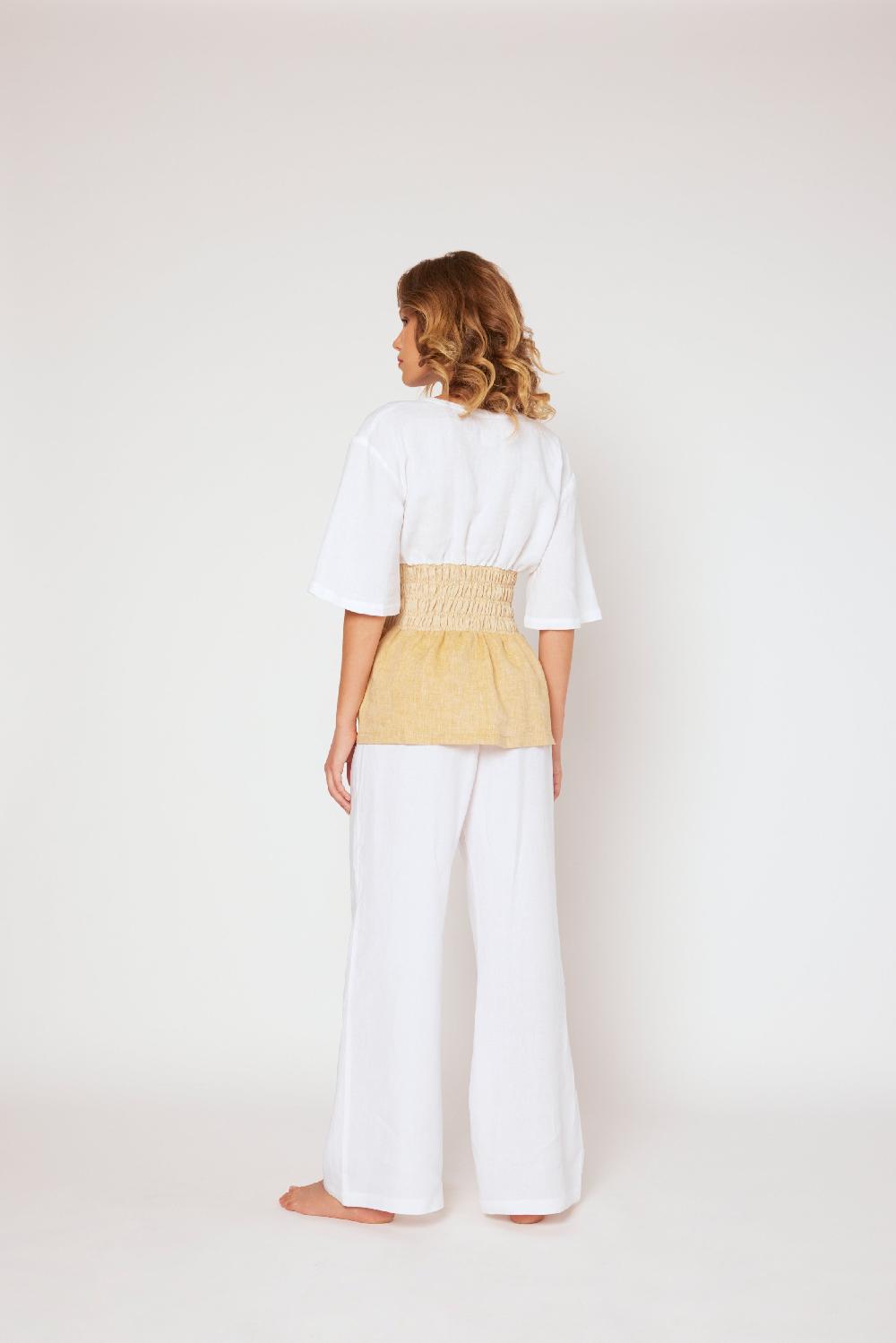 120% Lino Yarn-dyed linen top White/Beige Qualità Garantita