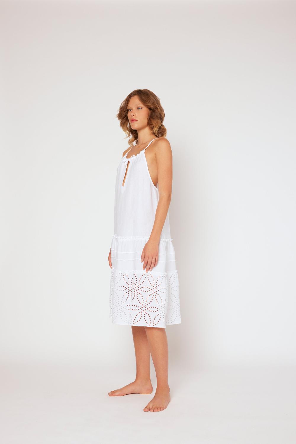 120% Lino Halter Short Dress Negozi Online